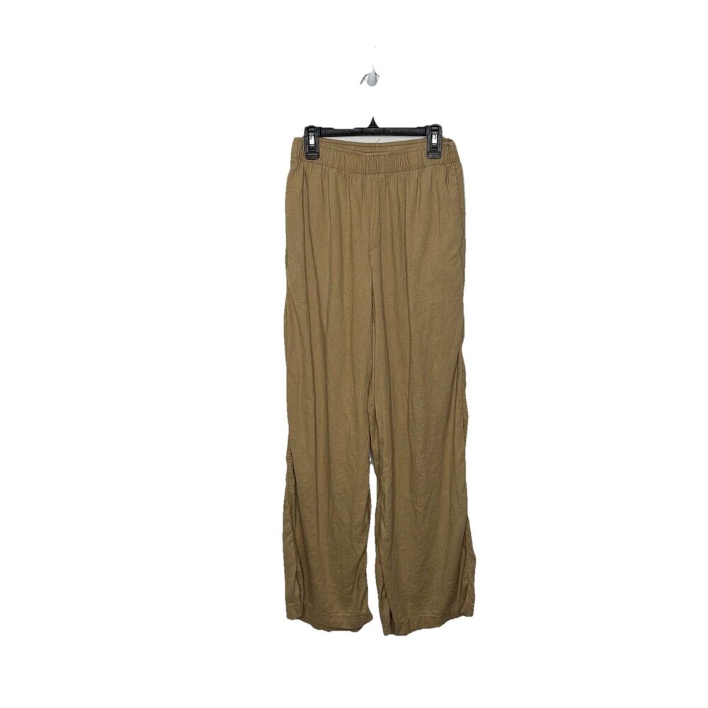 American Eagle Tan Linen Blend Wide Leg Trouser Pull on Pants Womens XXS